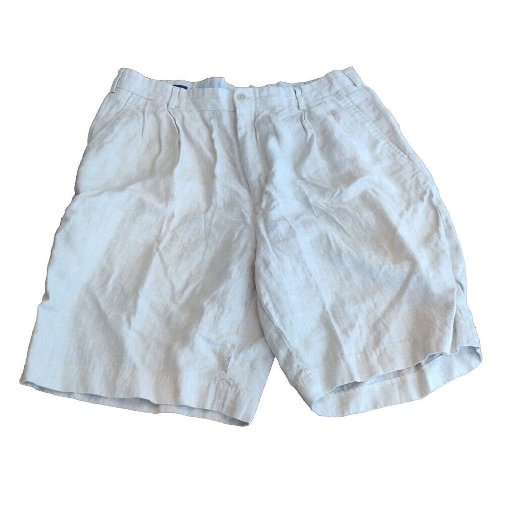Lands' End Men's Linen Shorts Size 35 Regular Tan Pleated Front. - Picture 1 of 7
